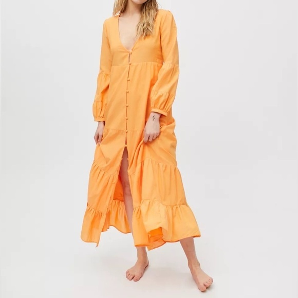 Urban Outfitters Briella Plunging Button-Front Maxi Dress - Picture 5 of 10
